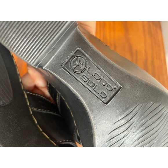 Lobo Solo Rubi Black Leather Wedge Heel Open Toe Mule Sandals 9‎ Slip On Comfort - Picture 7 of 13
